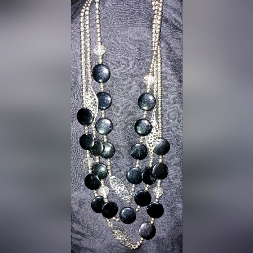 Black & silver tone multi strand necklace